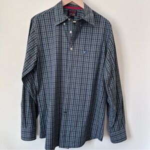 Daniel Cremieux Men’s Blue & Gray Cotton Plaid Button-Down Shirt Dog Logo